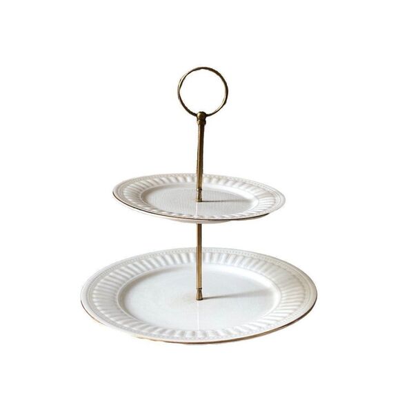 vintage cupcake stand majesticware by oneida athena gold trim - Picture 1 of 4